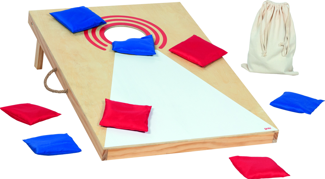Joc de exterior Goki Cornhole, Aruncare la țintă cu săculeți, din lemn, +5 ani