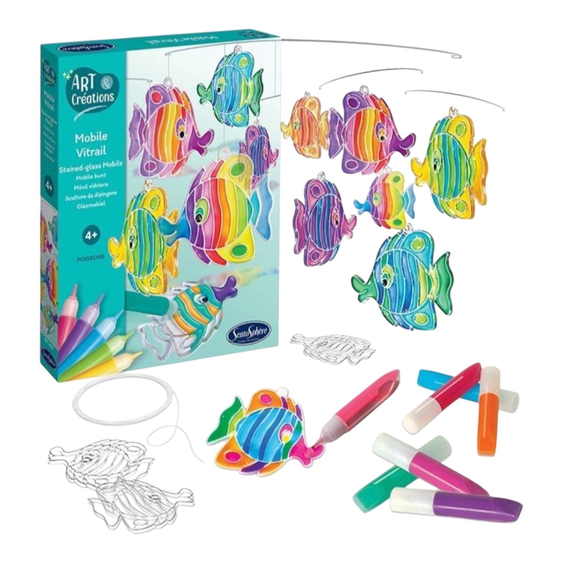Kit Creativ Carusel Vitraliu pentru Copii, Sentosphere - Pești Colorați