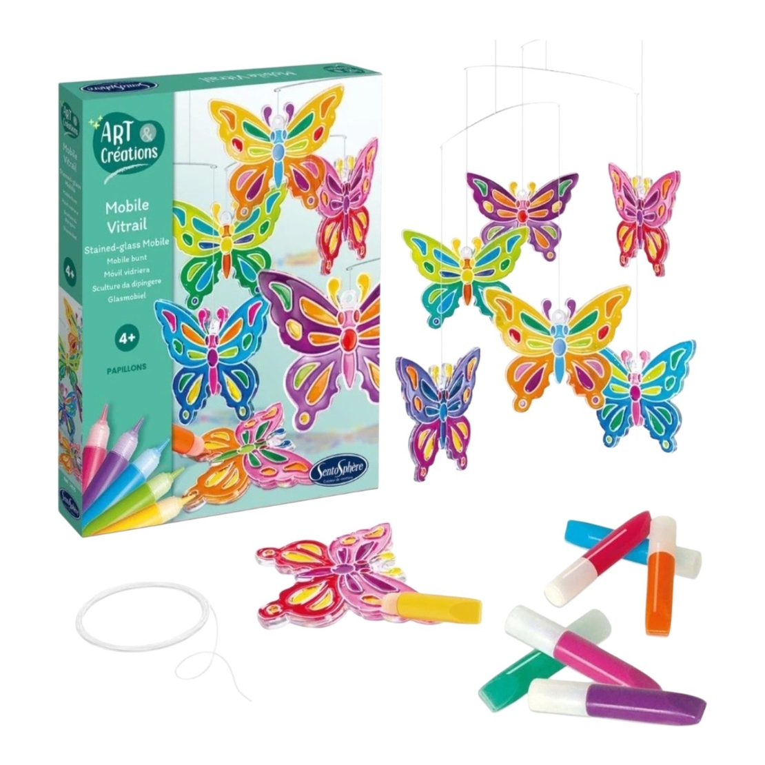 Kit Creativ Carusel Vitraliu pentru Copii, Sentosphere - Fluturi Multicolori