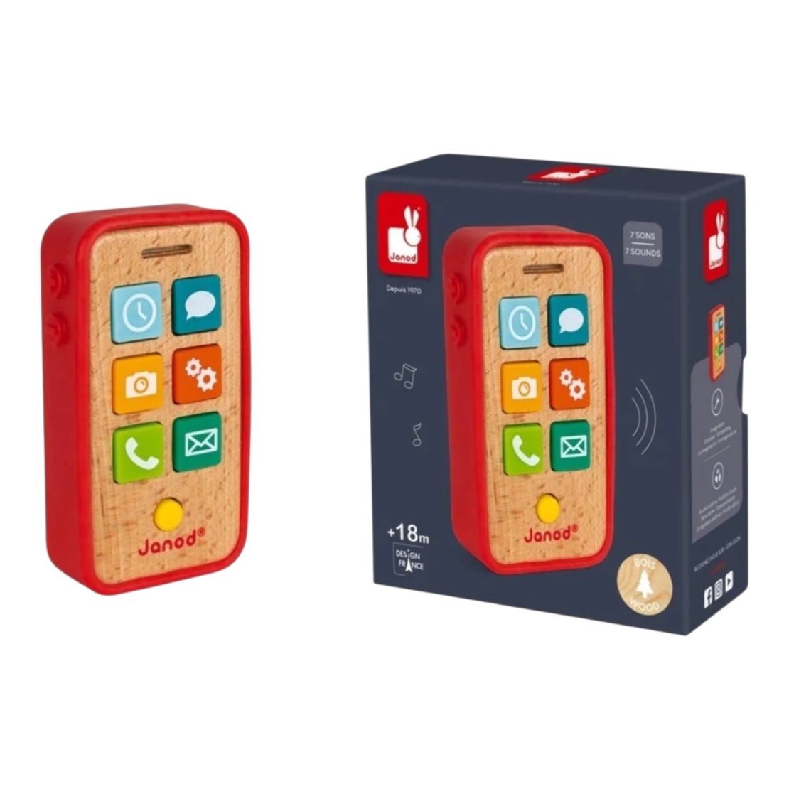 Jucǎrie, Telefon mobil Janod din lemn cu sunete, 18 luni