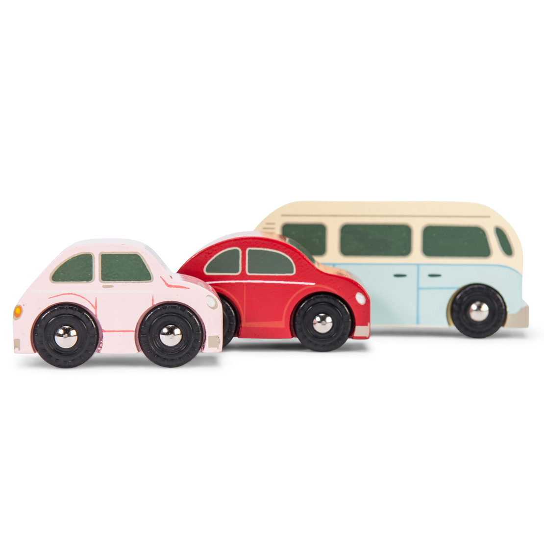 Set de 3 mașinuțe din lemn Le Toy Van Retro Metro, cu rulotă, +3 ani, Multicolor