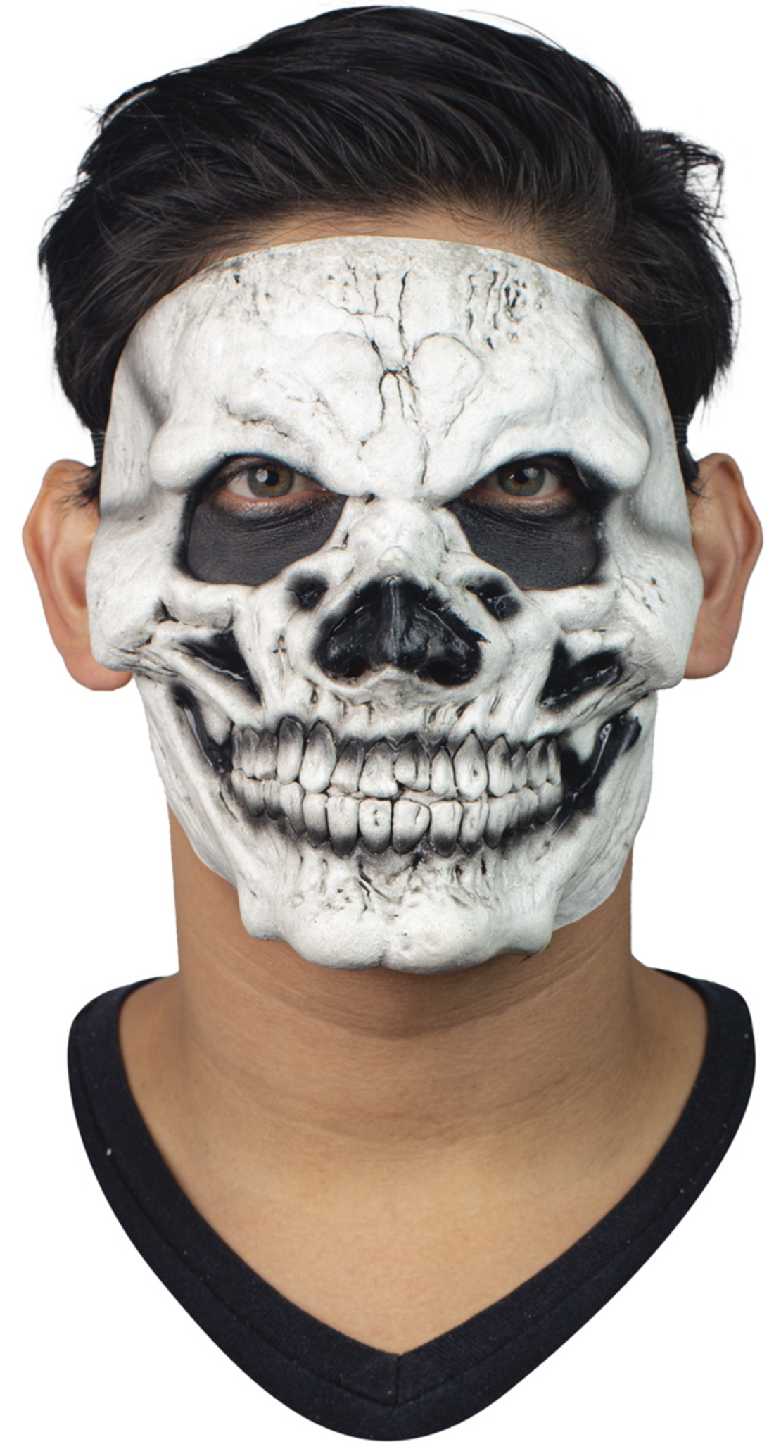 Mască Halloween Jumătate de Față, Model Craniu Alb (Skull 3), Latex Premium, Mărime Universală Adulți