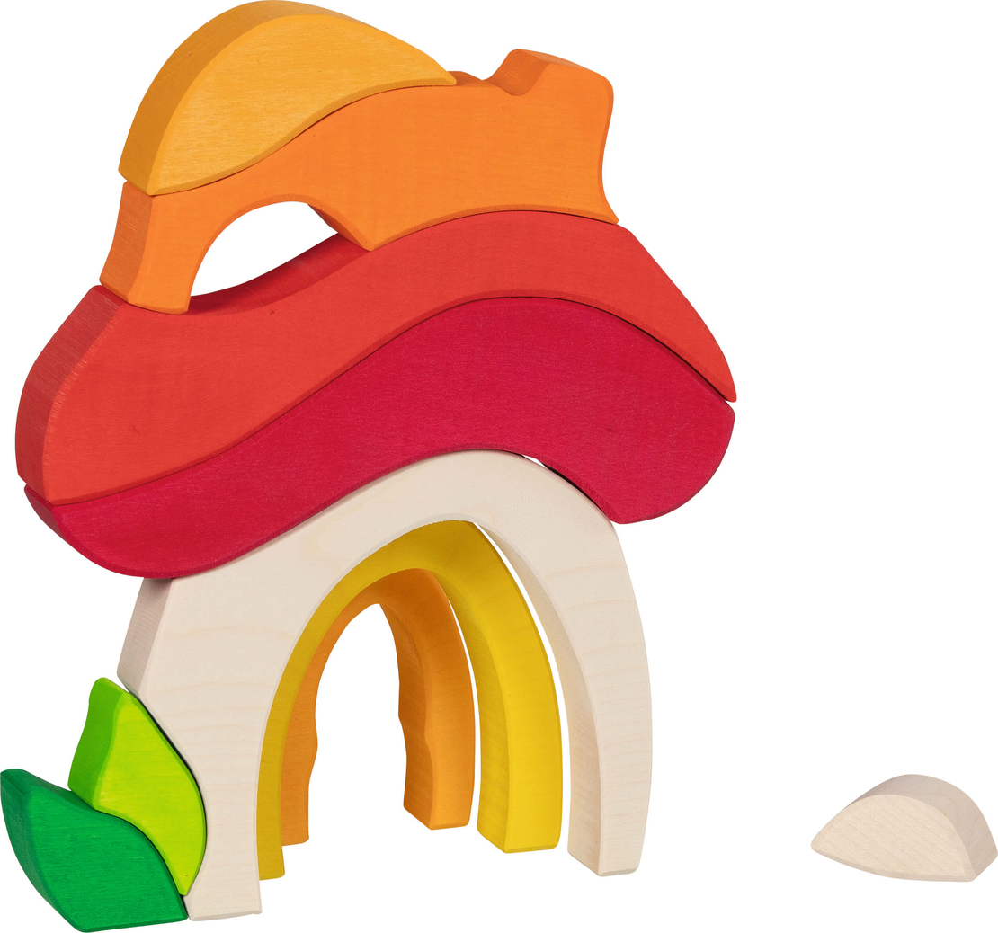 Joc de construcție și puzzle 3D din lemn Goki Evolution - Casa Ciupercă (Mushroom House), 7-11 piese