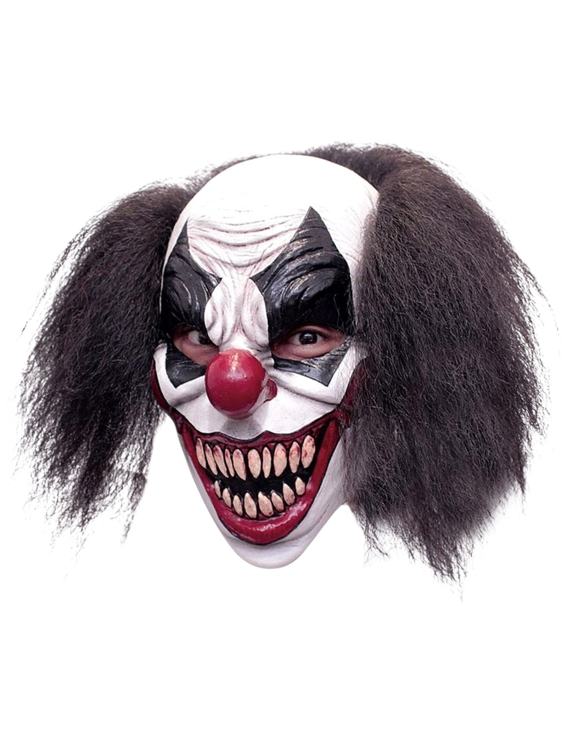 Mască Latex Clovn Horror Darky The Clown, cu Păr Negru Răvășit – Mărime Universală