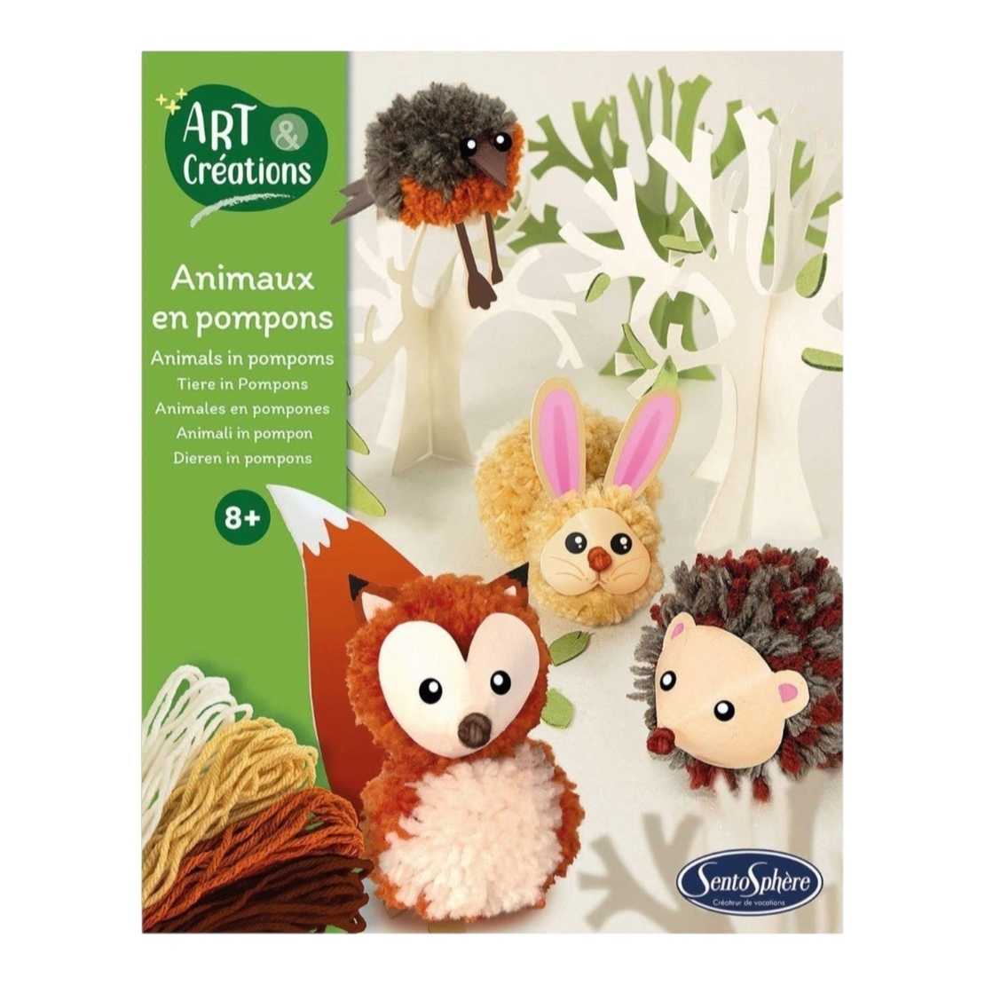 Kit Creativ Animale din Pompone, Sentosphere - Set de Creat Jucării din Lână