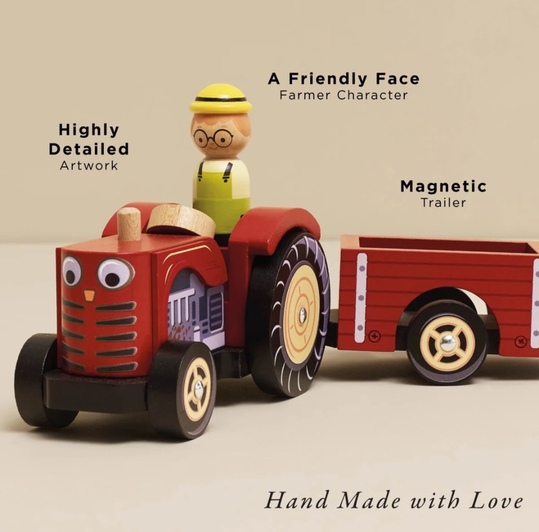 Set Tractor din Lemn cu Remorcă Detașabilă Le Toy Van, Roșu