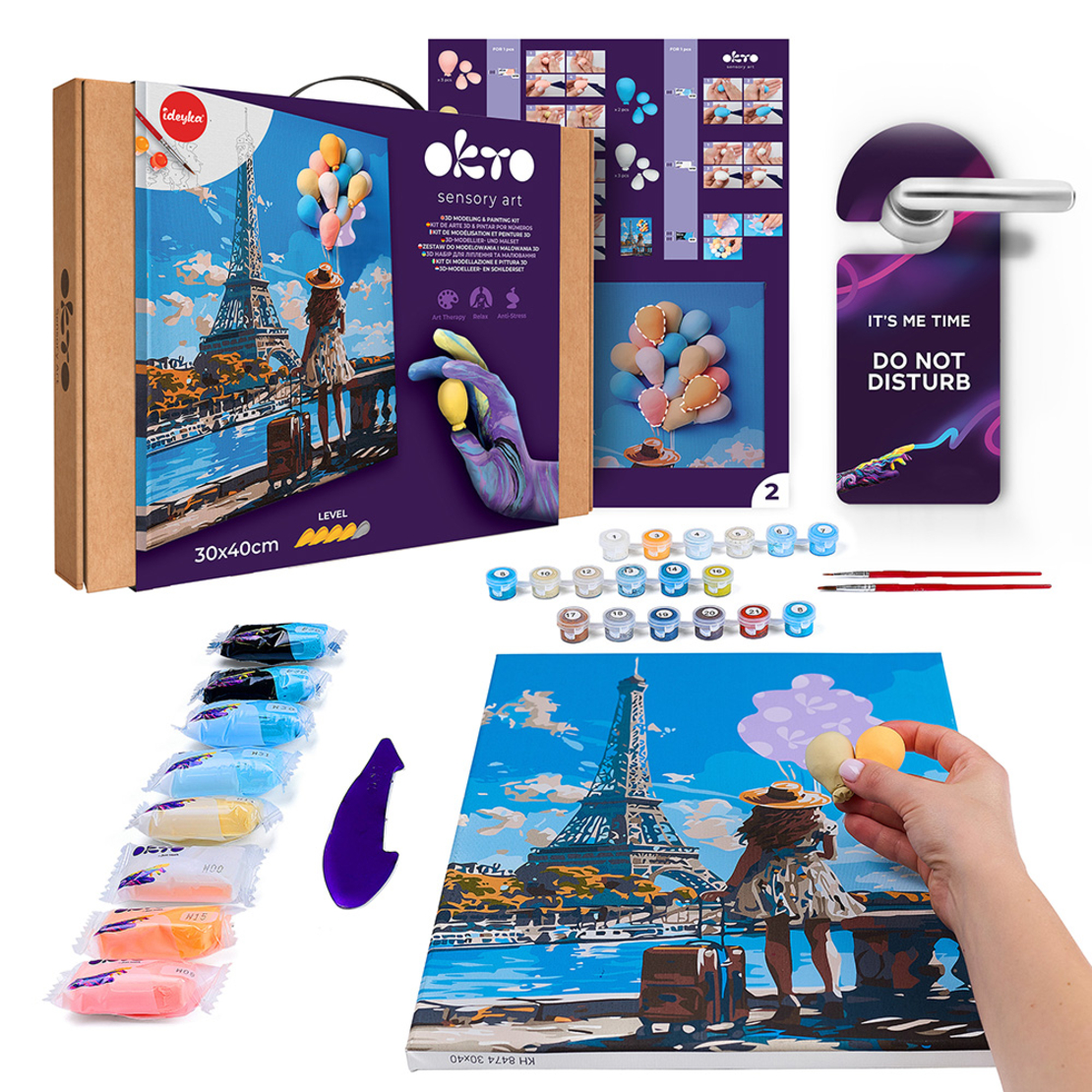 Set de pictură și modelare 3D cu argilă ușoară Okto 30x40 cm - Greetings from Paris