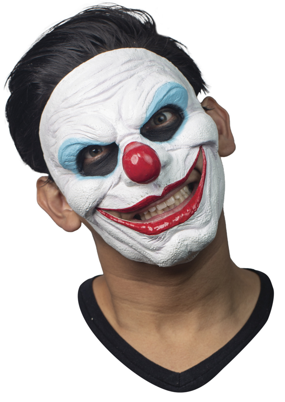 Mască Clovn Horror, Creepy Smile Half Mask, Latex, Alb/Rosu