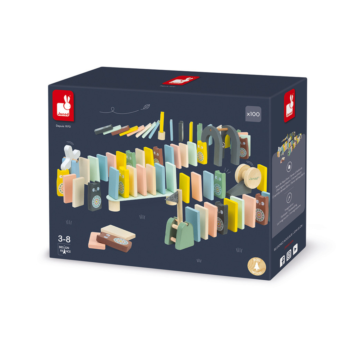 Joc domino, Janod, din lemn, 100 piese, 3 ani+