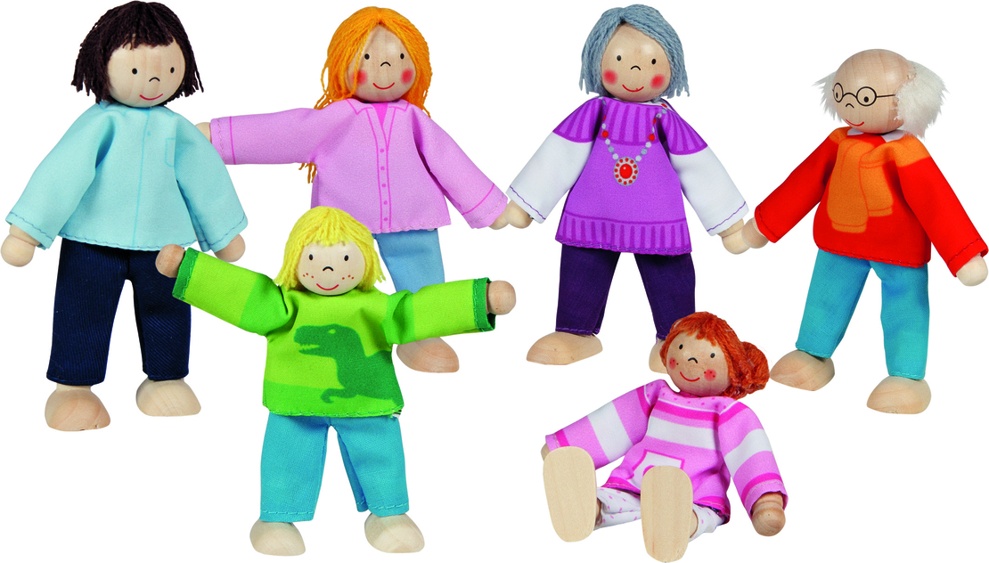 Set 6 Păpuși Flexibile din Lemn Goki - Familie Modernă