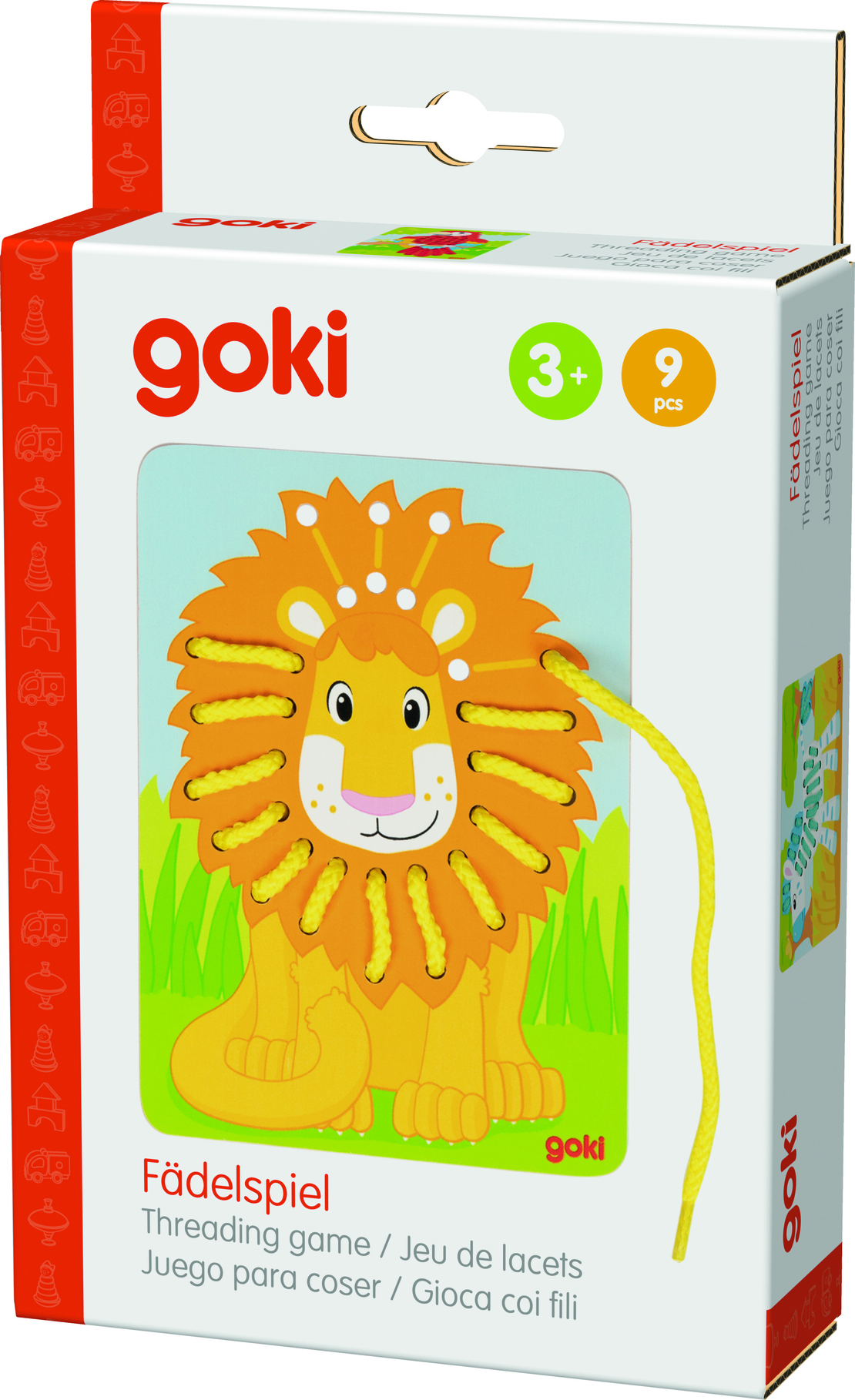 Joc de șireturi din lemn Goki, 58686, 3 ani+, 9 piese