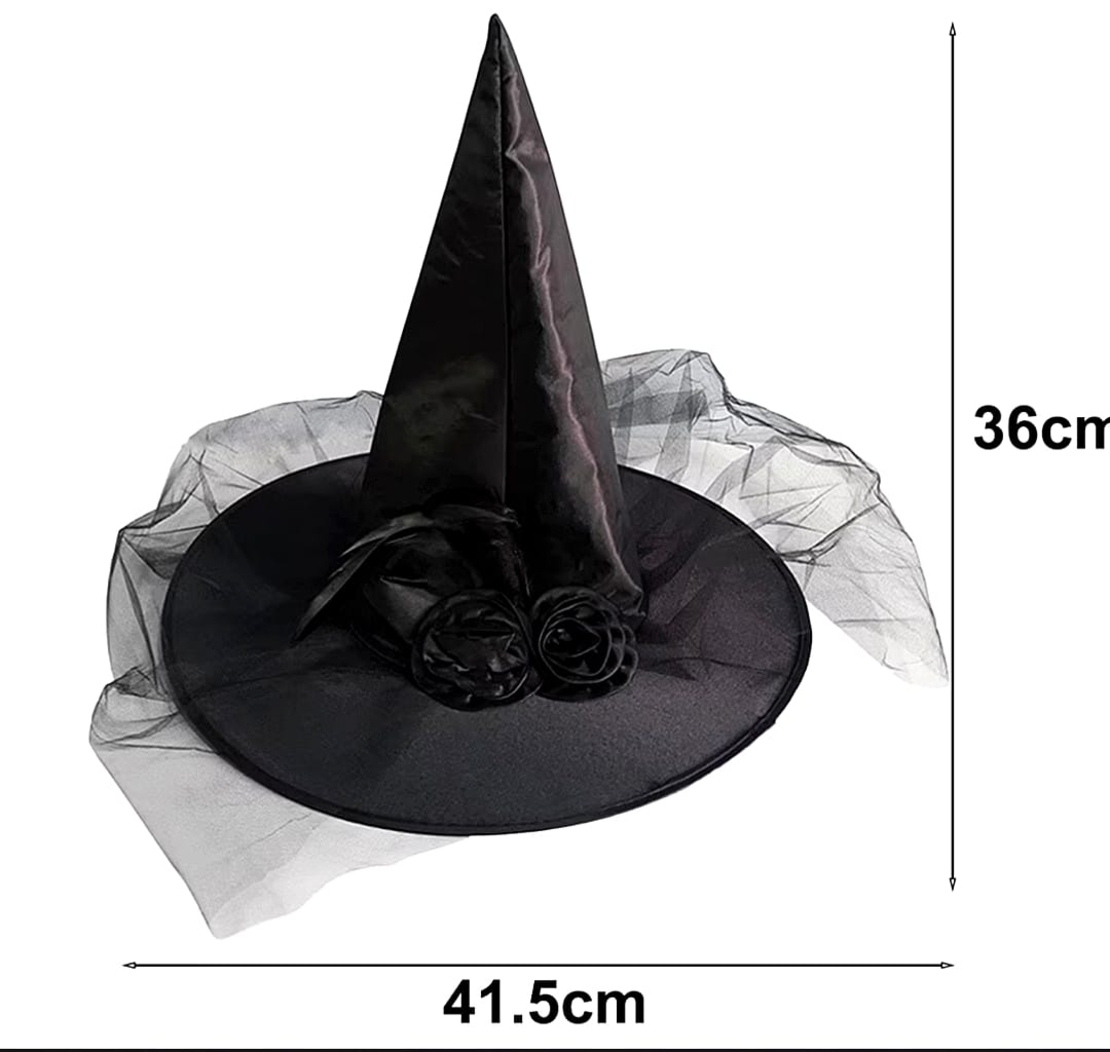 Pălărie Vrăjitoare Halloween cu Tulle și Floare, Partychimp