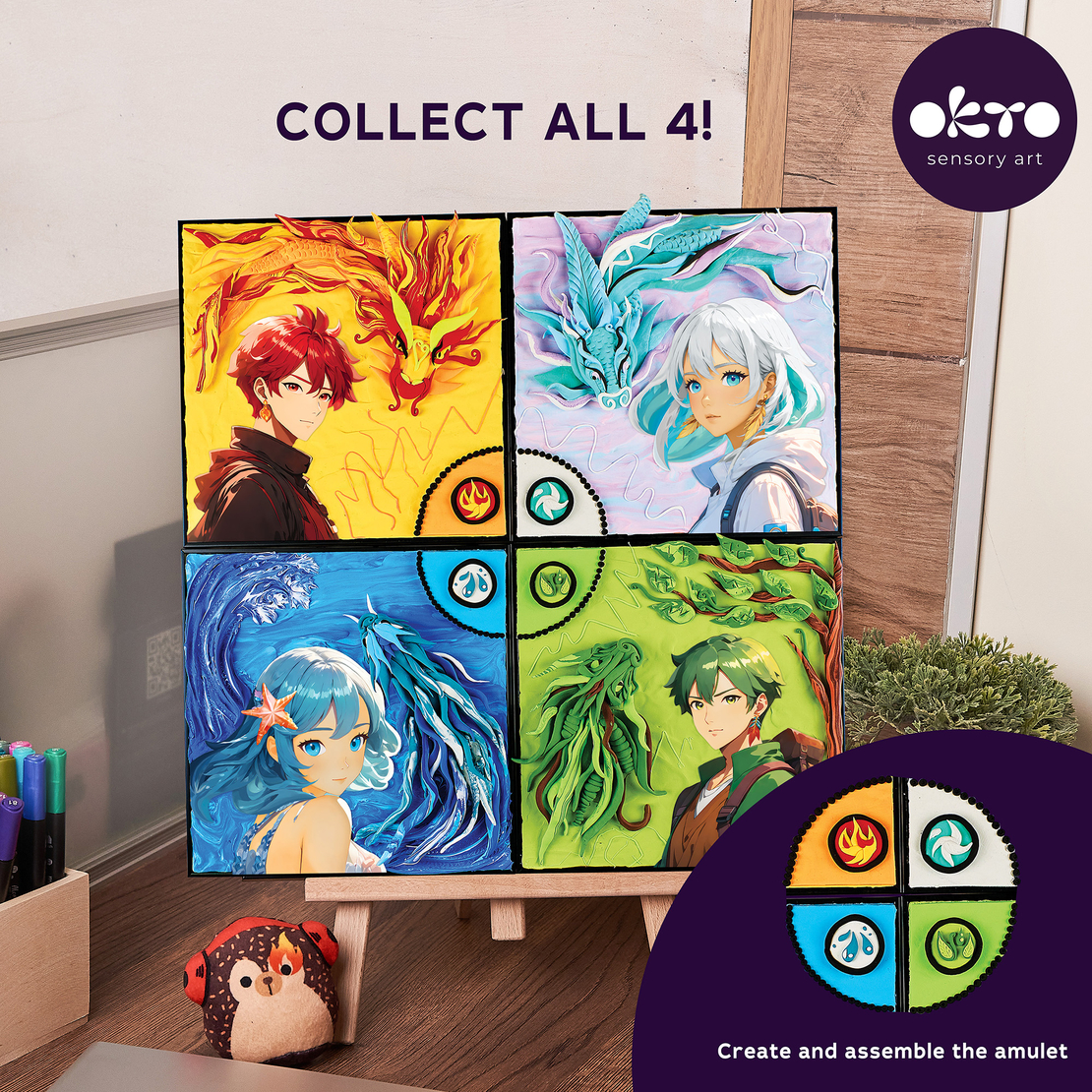 OKTO Sensory Art - Set pictură 3D cu argilă ușoară, Manga Ground (29x29 cm)