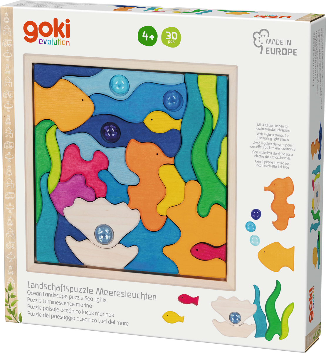 Puzzle din lemn Goki Evolution - Luminile mării, 32 piese