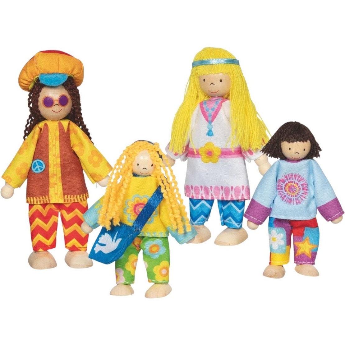 Set de păpuși flexibile din lemn „Love & Harmony Family” în stil retro, Goki