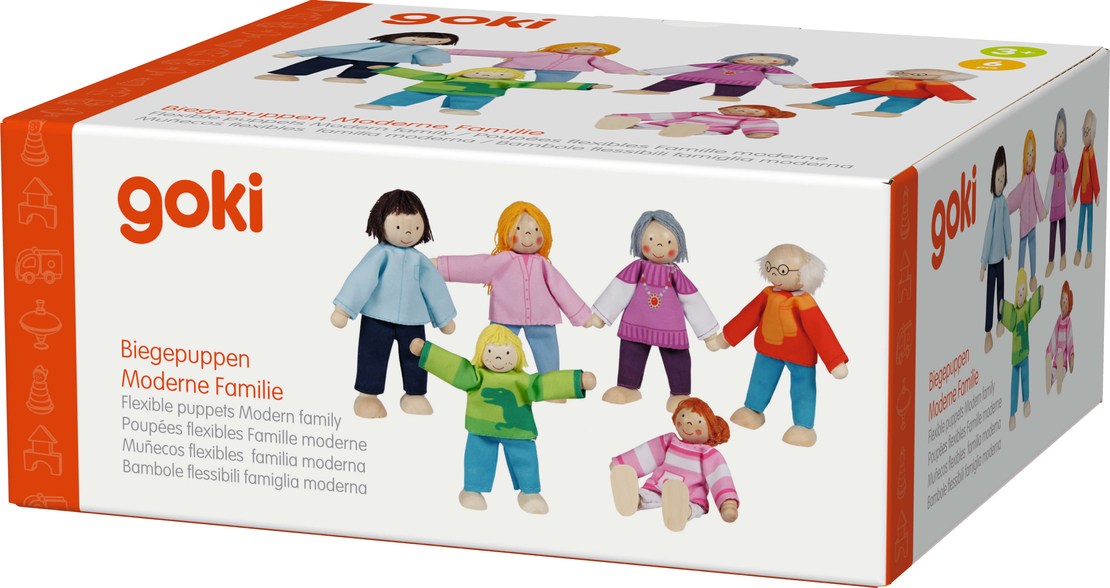 Set 6 Păpuși Flexibile din Lemn Goki - Familie Modernă