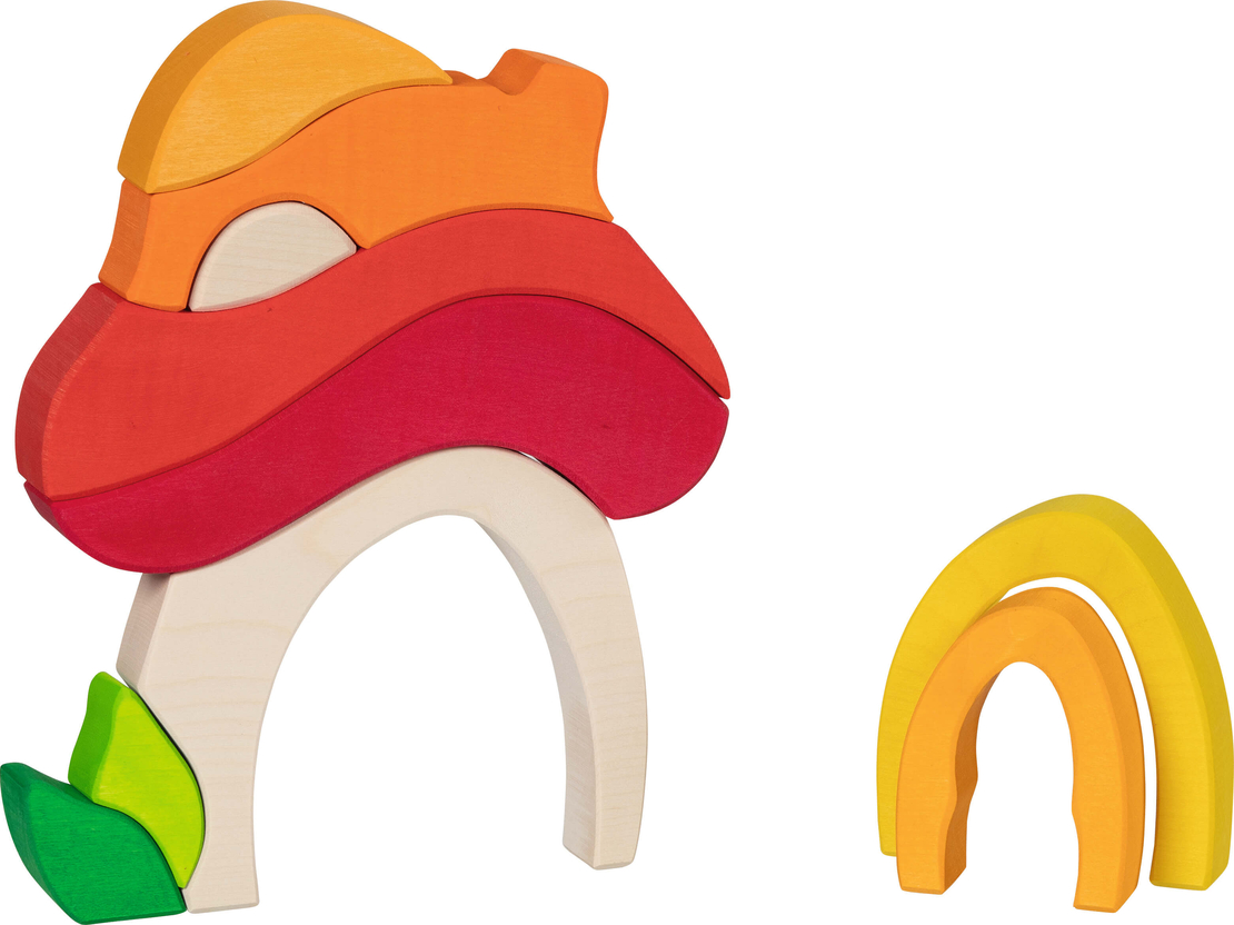 Joc de construcție și puzzle 3D din lemn Goki Evolution - Casa Ciupercă (Mushroom House), 7-11 piese