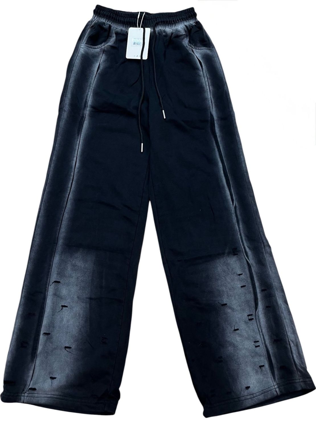 Pantaloni Dama Largi Negri cu Talie Elasticala