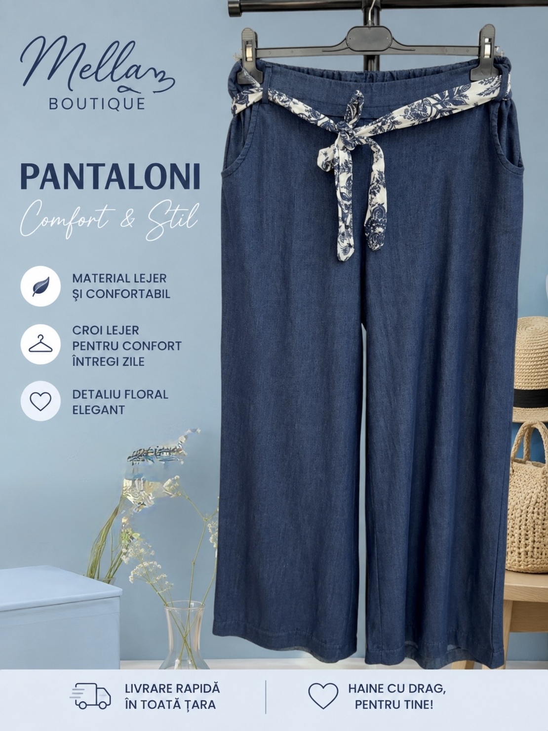 Pantaloni dama cu croiala lejera si buzunare