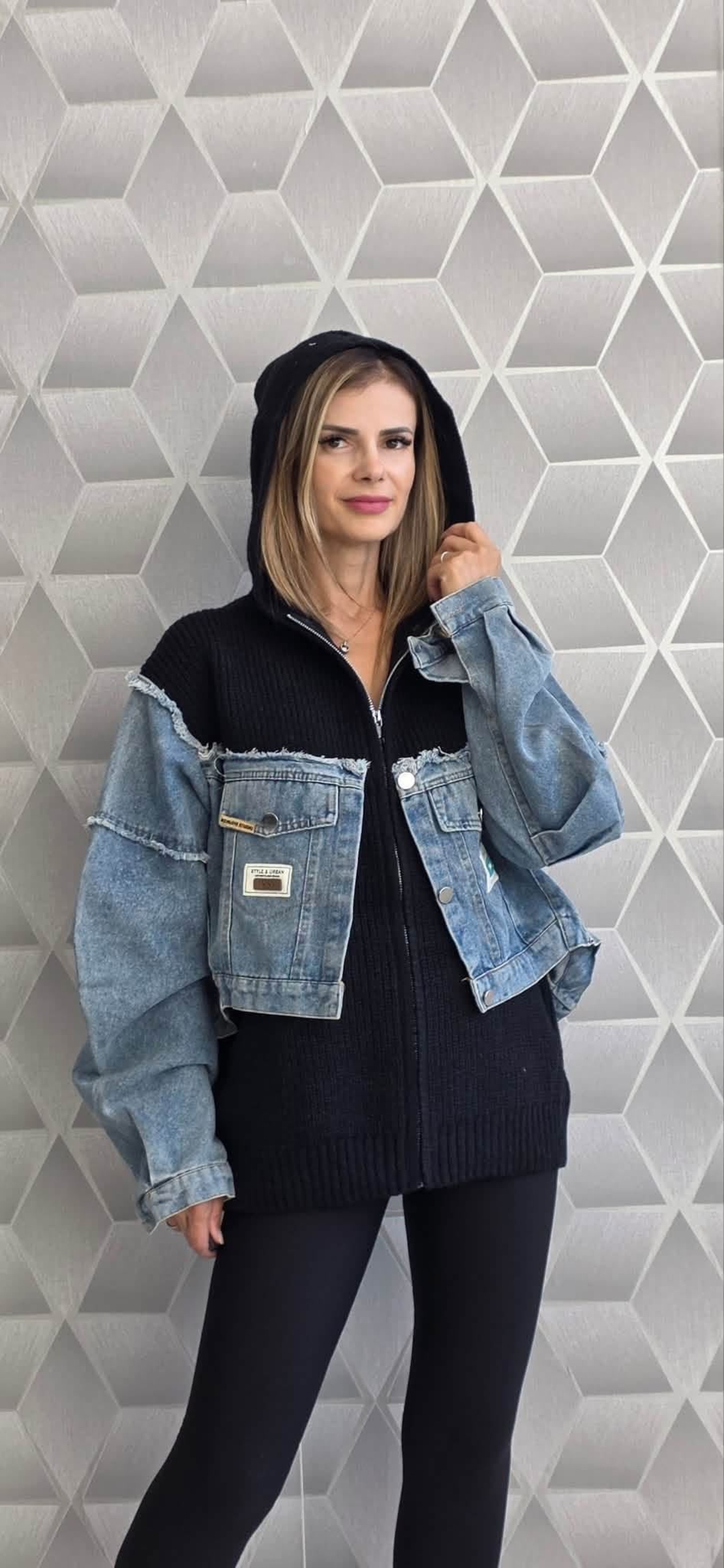 Jacheta Dama din Denim cu Gluga
