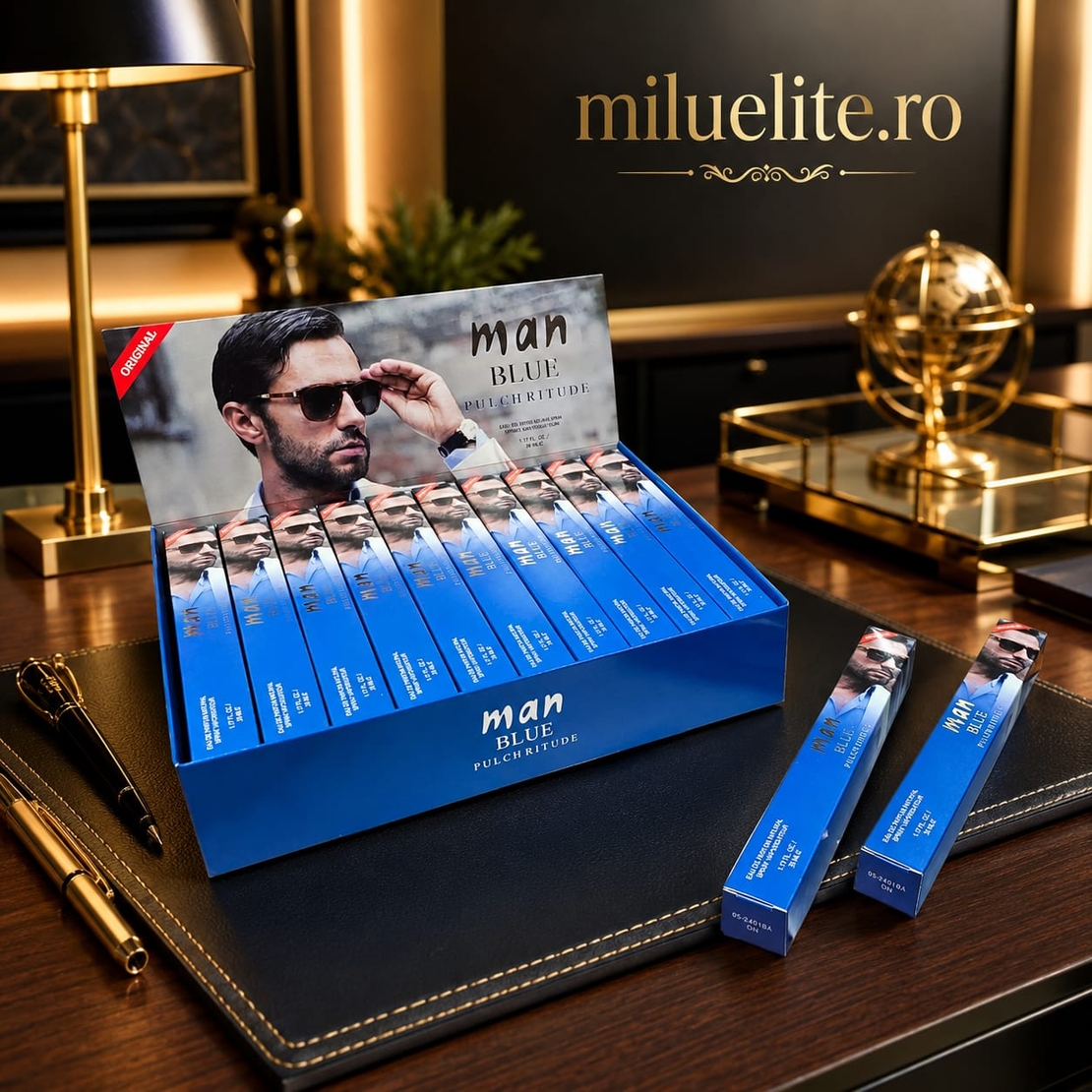 Apa de Parfum Bărbătească MAN BLUE Pulchritude, 35 ml (Ideal pentru Călătorii)