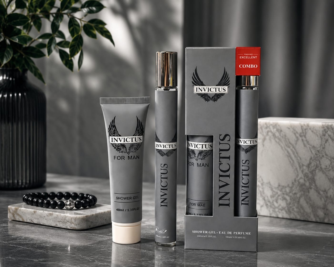 Set Cadou Invictus pentru Bărbați – Apă de Parfum și Gel de Duș, Aromă Masculină Elegantă, Ideal pentru Cadou