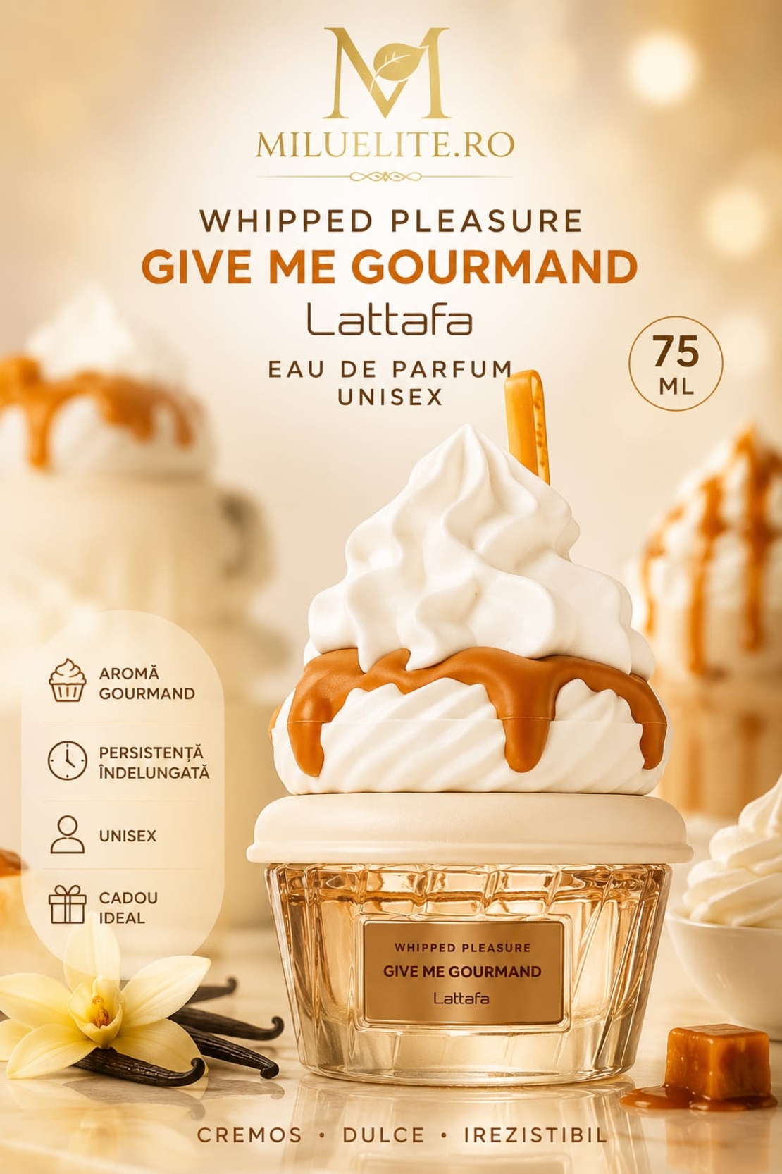 Apa de Parfum Lattafa, Whipped Pleasure - Give Me Gourmand, Unisex, 75ml