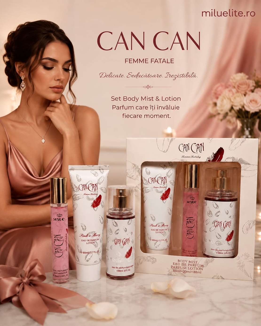 Set Cadou Premium Can Can Femme Fatale – Parfum, Loțiune de Corp și Body Mist (3 piese)