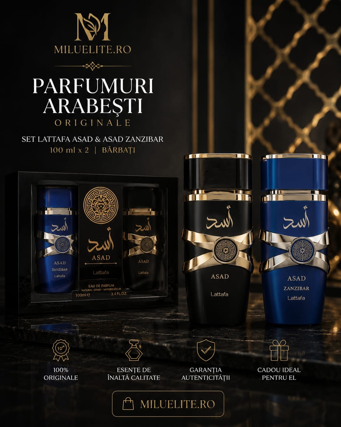 Set Lattafa Asad & Asad Zanzibar EDP 100 ml x 2 – Parfumuri Arăbești Originale pentru Bărbați