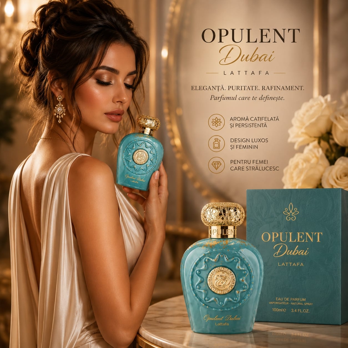 Parfum de Damă Lattafa Opulent Dubai – Eau de Parfum, 100ml Eleganță. Puritate. Rafinament. Parfumul care te definește.