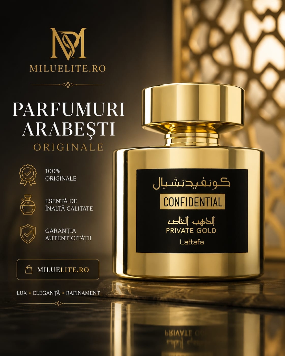 Lattafa Confidential Private Gold EDP 100 ml – Parfum Arabesc Original | Persistent & Elegant