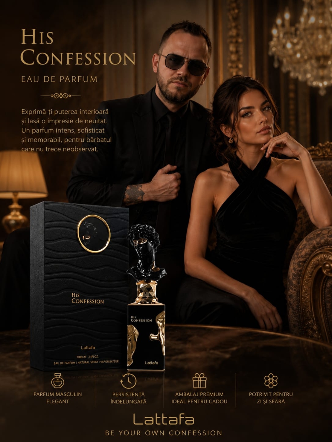 Lattafa His Confession Eau de Parfum 100 ml – Parfum bărbătesc elegant, intens și rafinat
