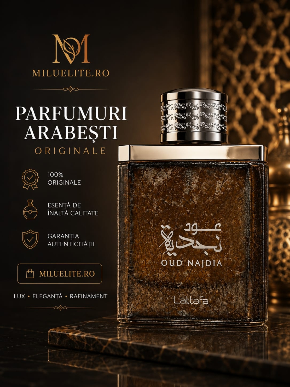 Lattafa Oud Najdia Eau de Parfum – Parfum Arabesc Original, Unisex, Aromă Oriental-Lemnosa, Persistență Îndelungată