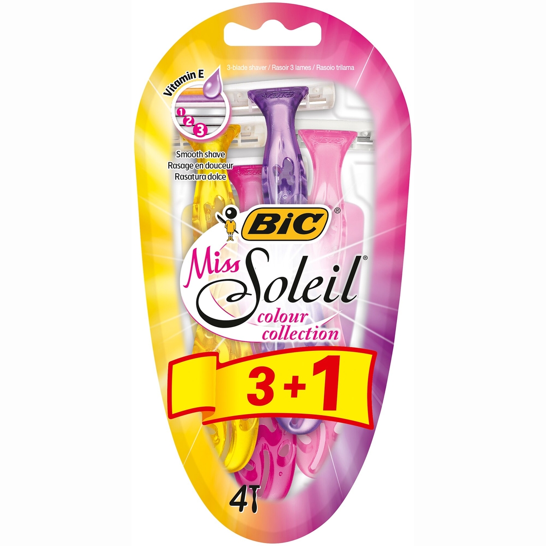 Set 4 Aparate de Ras de Unică Folosință pentru Femei Bic Miss Soleil Colour Collection (3+1 Gratuit)