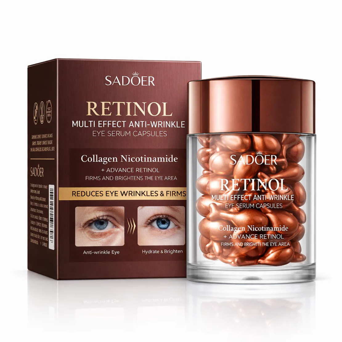 Set Capsule Ser Concentrat pentru Ochi Sadoer Retinol Multi Effect Anti-Wrinkle Eye Serum Capsules, 45 bucăți