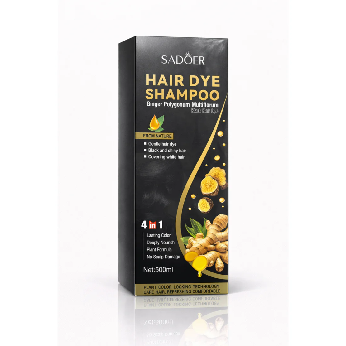Șampon Colorant Sadoer Hair Dye Shampoo cu Ghimbir și Polygonum Multiflorum (Negru), 500ml