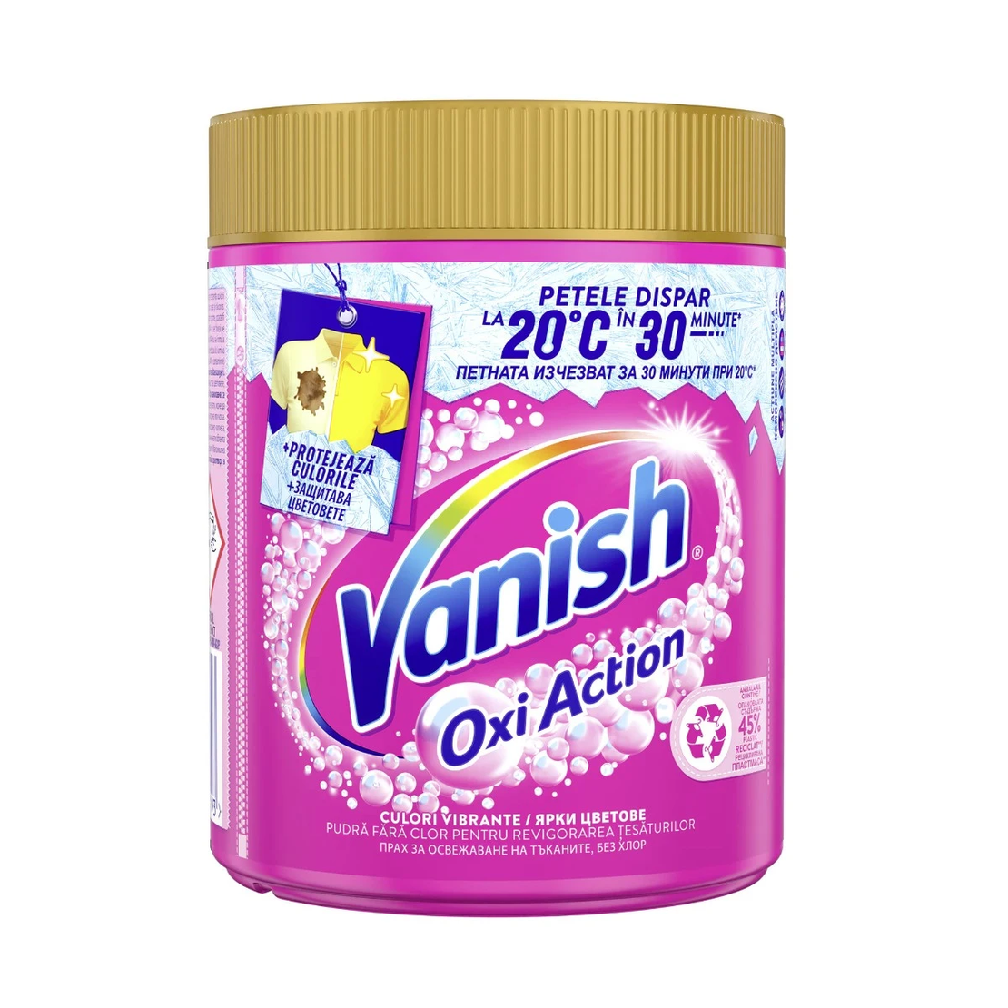 Pudră pentru Îndepărtarea Petelor și Revigorarea Culorilor Fără Clor Vanish Oxi Action Culori Vibrante, 470 g
