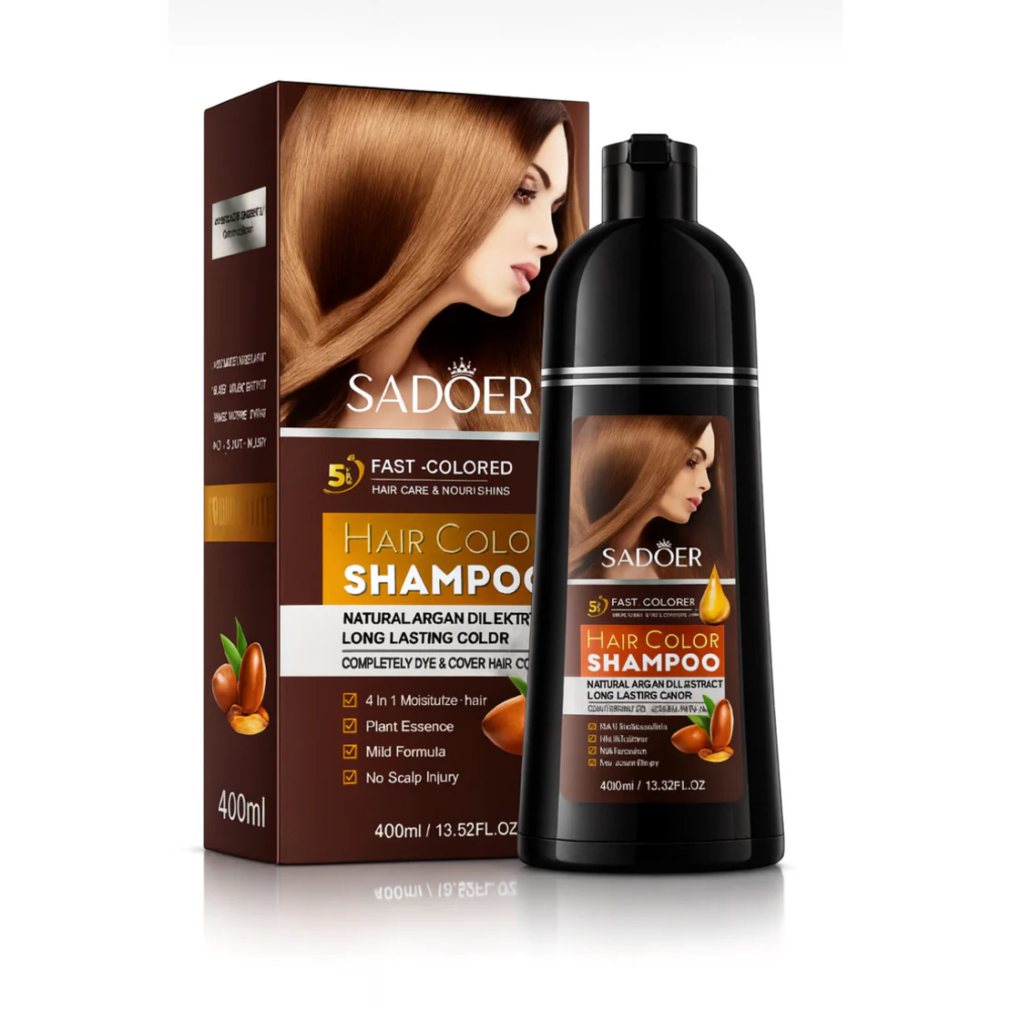 Șampon Colorant Sadoer Hair Color Shampoo cu Extract de Argan (Șaten), 400ml