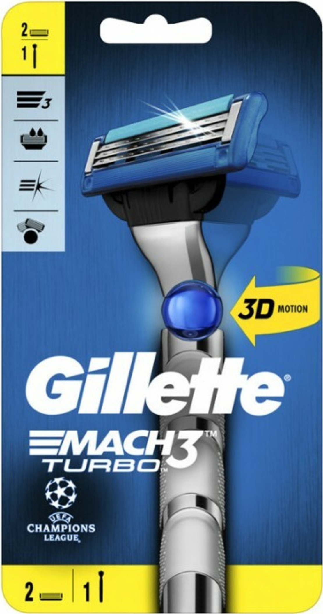 Aparat de Ras pentru Bărbați Gillette Mach3 Turbo 3D (1 Mâner + 2 Rezerve)
