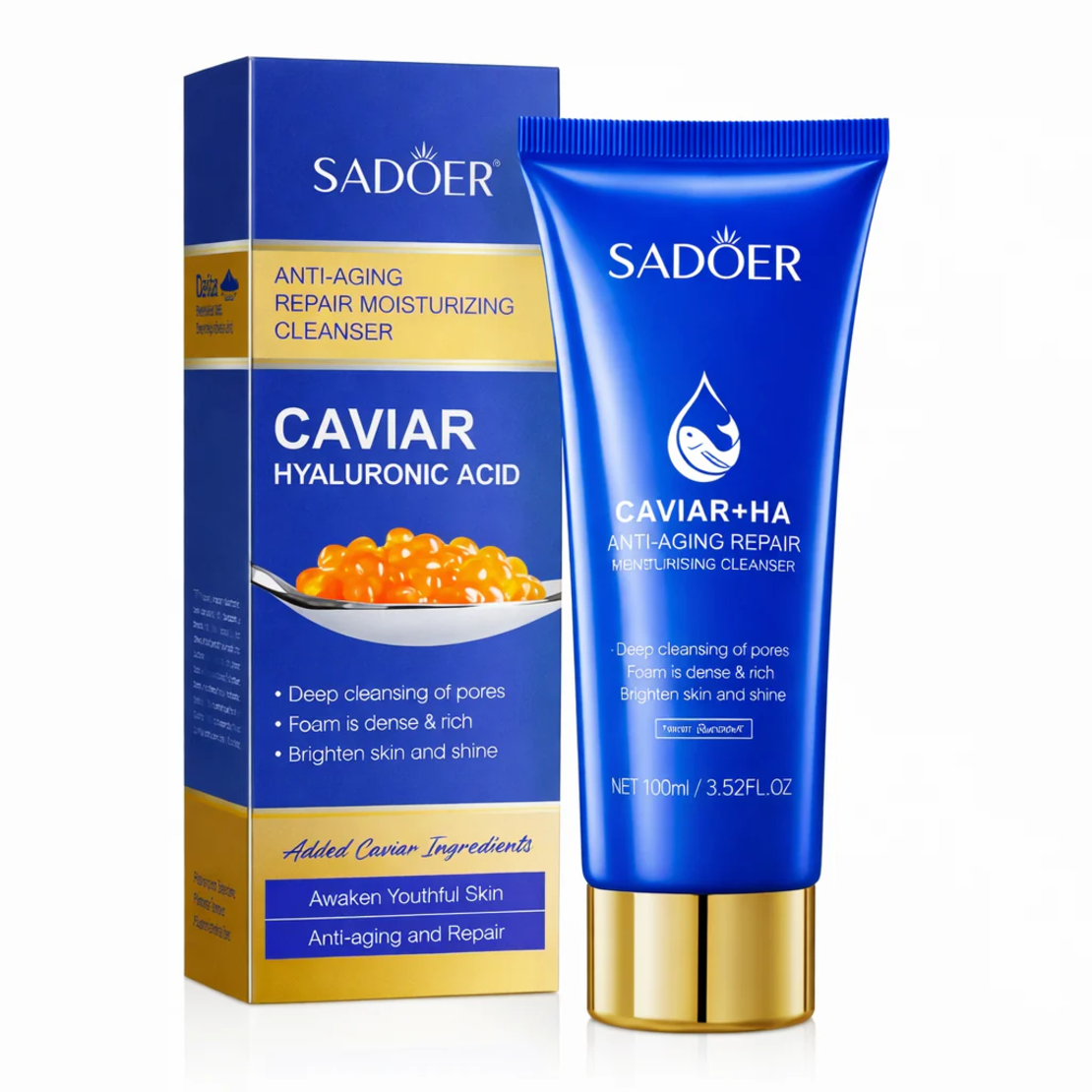 Spumă de curățare facială antirid Sadoer Caviar Hyaluronic Acid Repair Cleanser, 100g