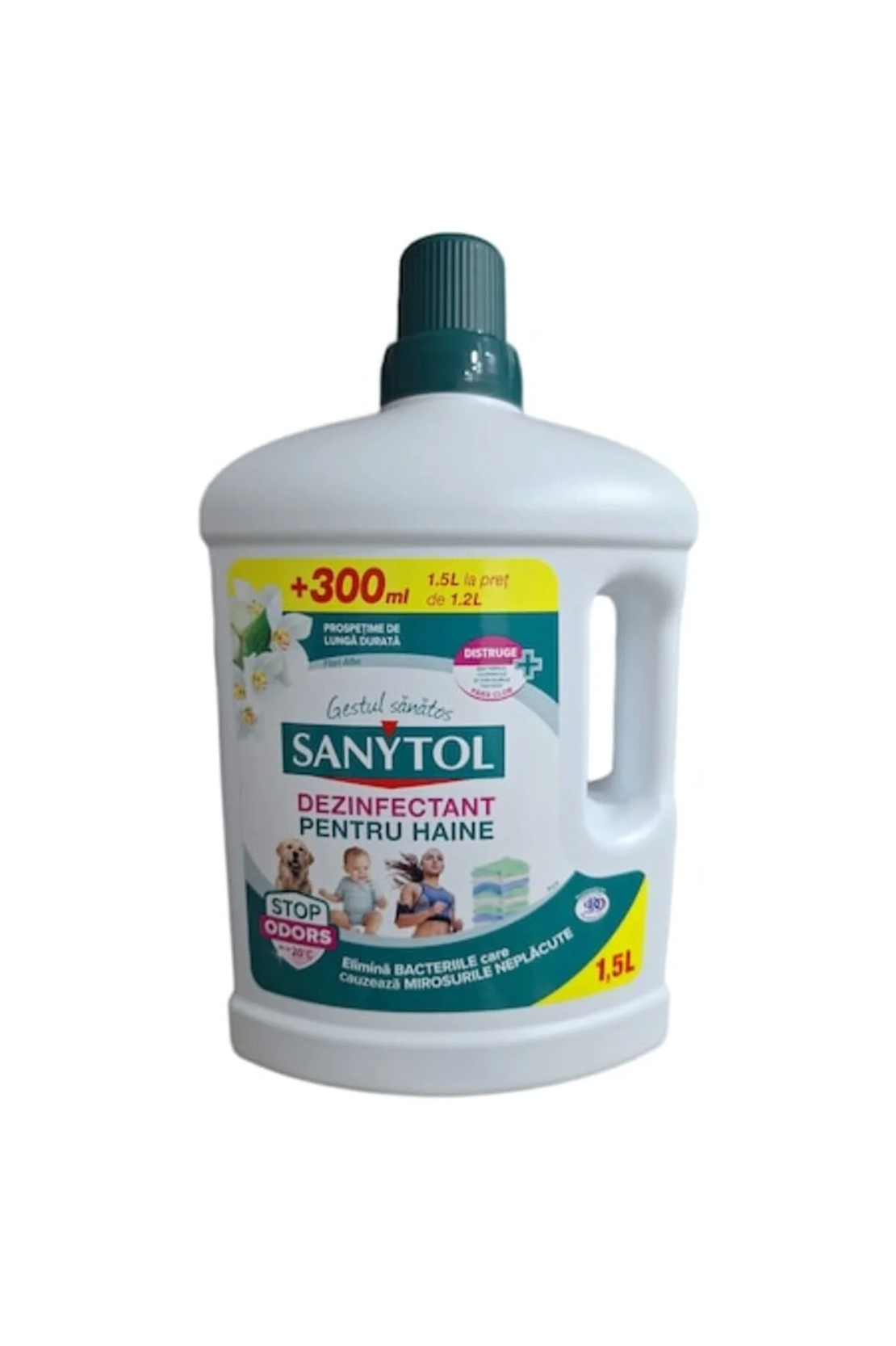 Dezinfectant pentru Haine Sanytol Flori Albe, Pachet Promo 1.5 L (1.2 L + 300 ml Gratuit)
