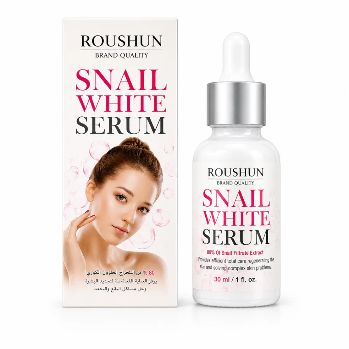 Ser Facial Regenerator ROUSHUN Snail White Serum 80% Snail Filtrate Extract, 30ml