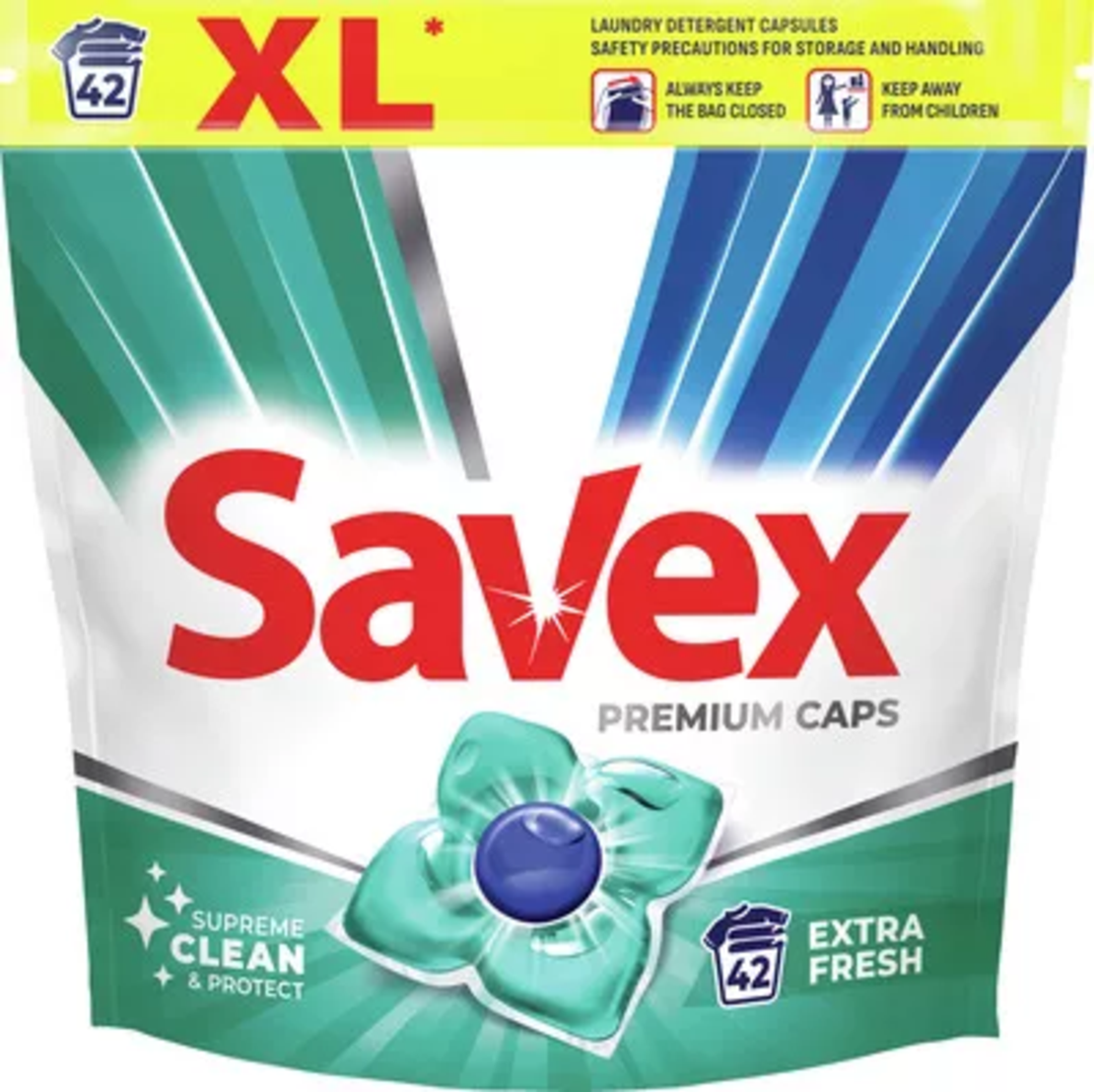 Detergent de Rufe Capsule Savex Premium Caps Extra Fresh, Pachet XL, 42 Spălări