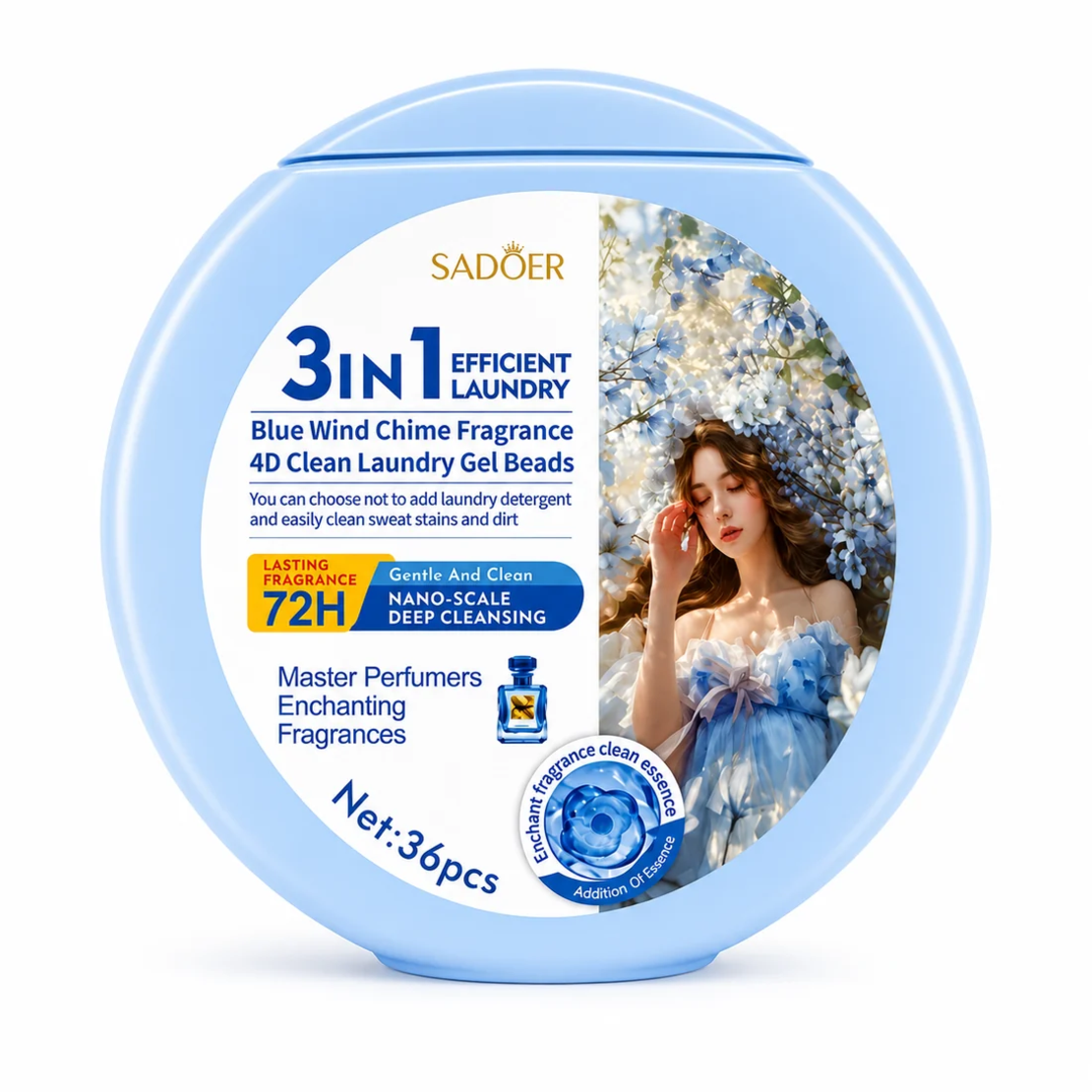 Capsule Detergent de Rufe Sadoer 3 in 1 Efficient Laundry Blue Wind Chime, 36 bucati