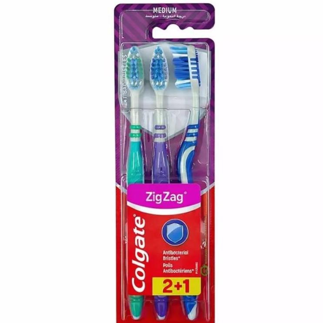 Set Periuțe de Dinți Colgate ZigZag Medium, Antibacterial Bristles, Promo 2+1