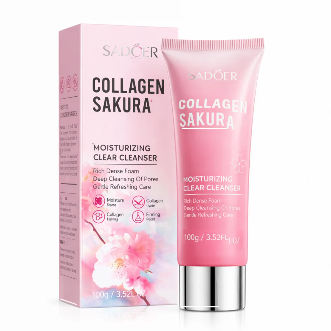 Spumă de curățare facială hidratantă Sadoer Collagen Sakura Clear Cleanser, 100g