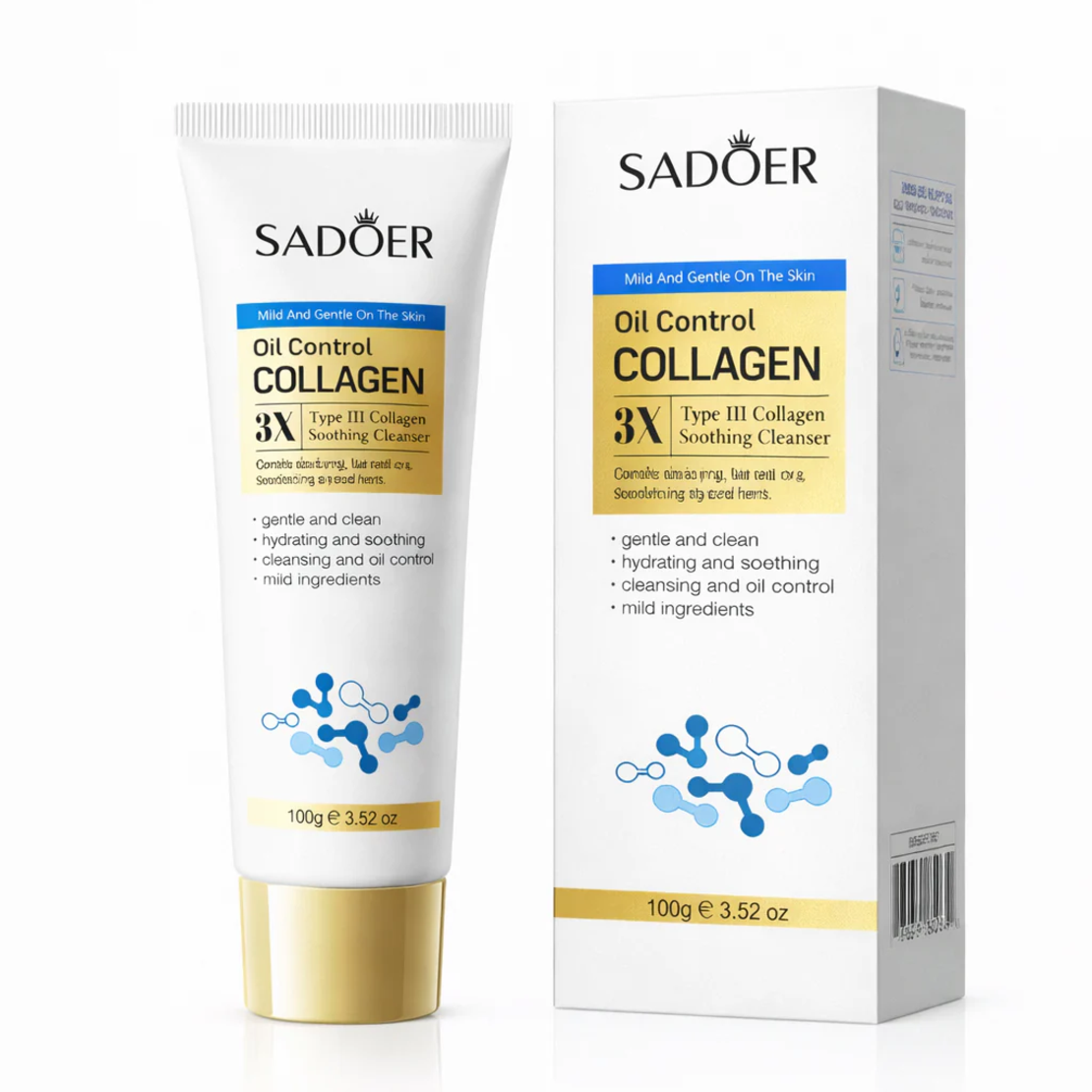 Spumă de curățare facială Sadoer Oil Control Collagen 3X Type III Soothing Cleanser, 100g