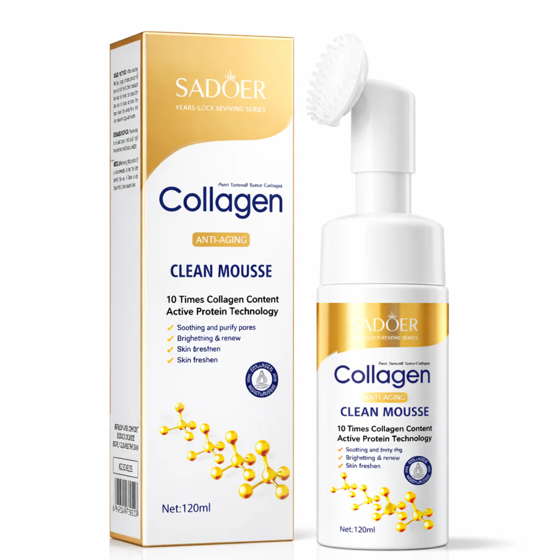 Spumă mousse de curățare facială antirid Sadoer Collagen Anti-Aging Clean Mousse, 120ml