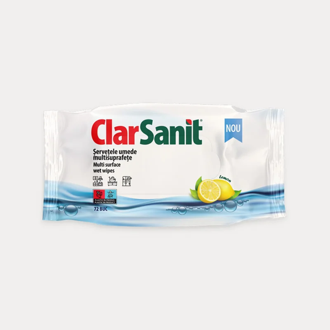 Șervețele Umede Multi-Suprafețe ClarSanit Lemon, 72 bucăți