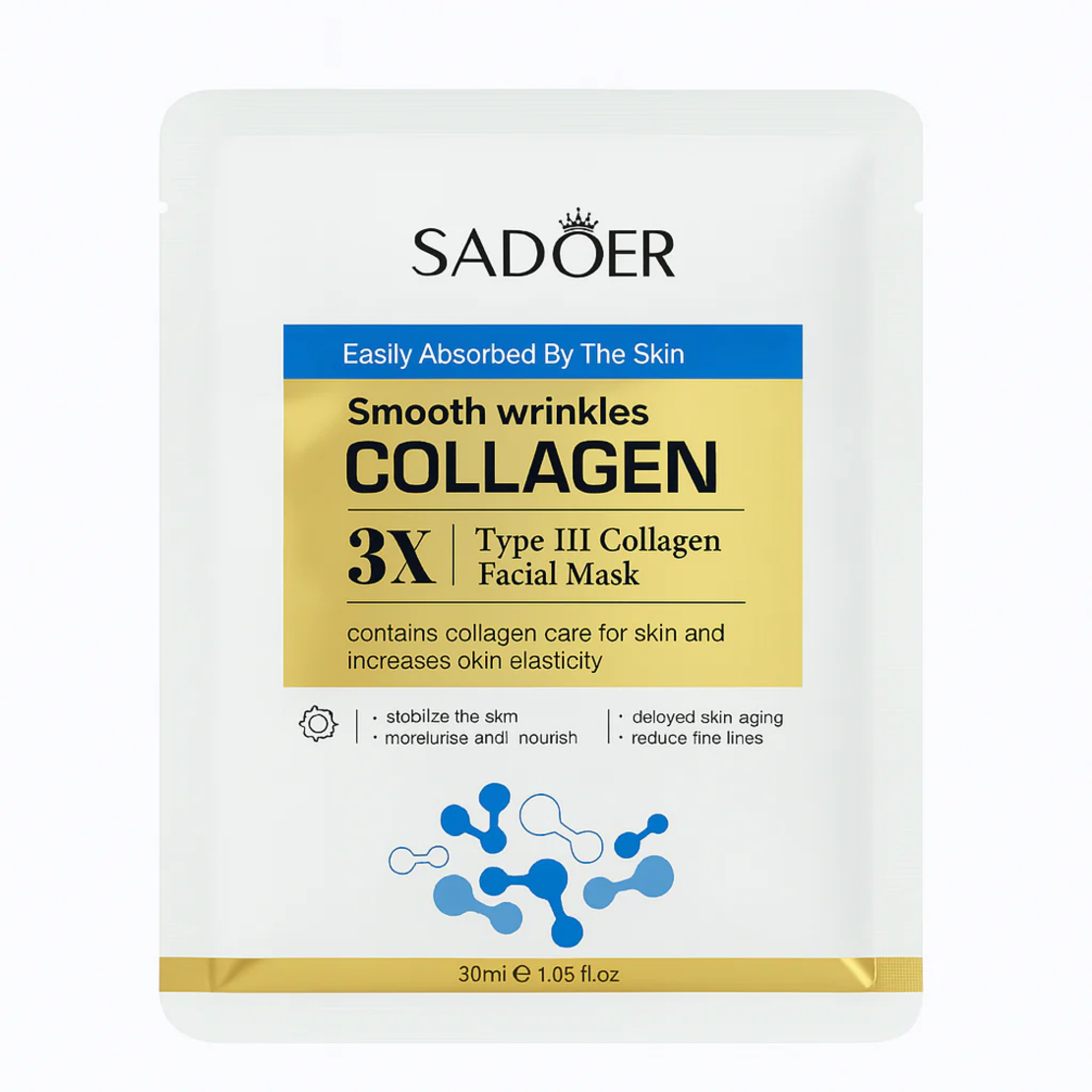 Mască de Față Șervețel Sadoer Smooth Wrinkles 3X Type III Collagen Facial Mask, 30ml